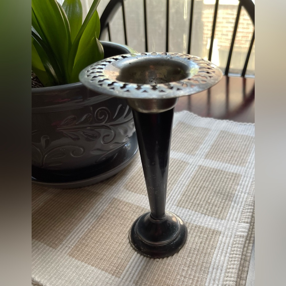 Pierced Lace Silver Plated Small Vase 6in